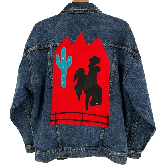 Vintage Jordache Denim Oversized Jacket Western Rodeo Ranch Custom Suede M - Picture 2 of 12